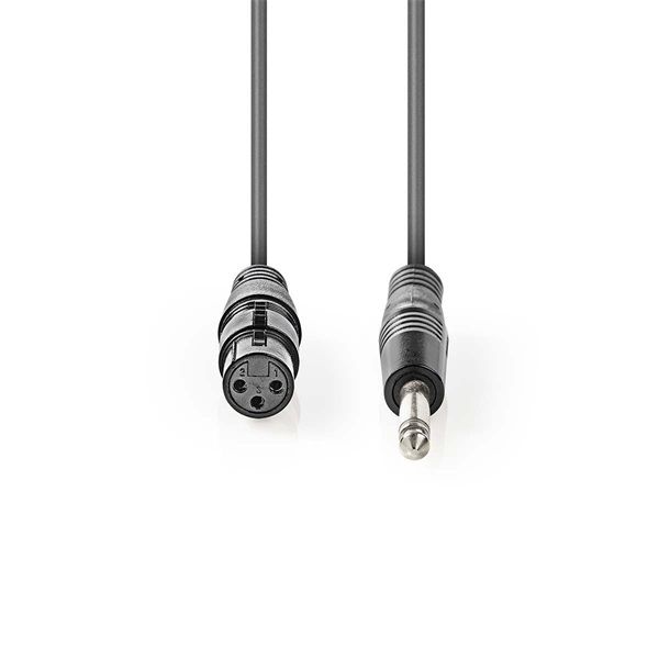 Nedis félprofi audió kábel COTH15120GY50, 6,35mm monó jack dugó - 3p XLR aljzat, hossz 5m, rugalmas