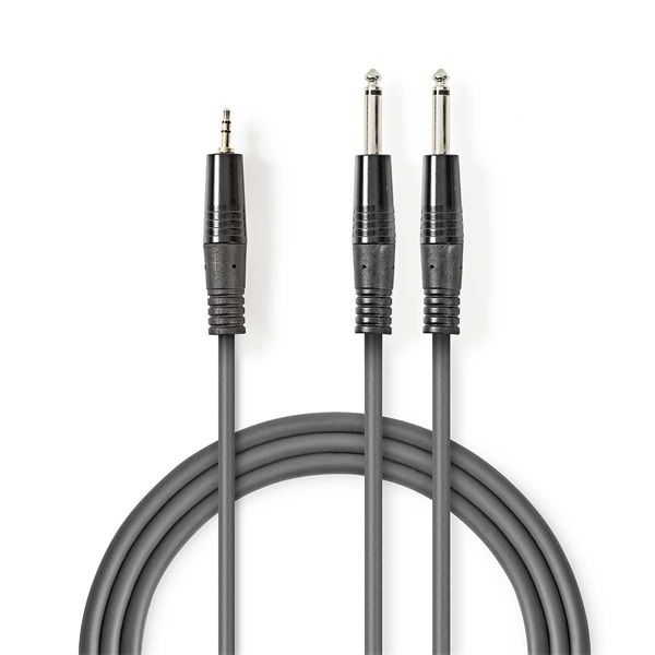 Nedis COTH23200GY50 félprofi audió kábel, 3,5mm szteró jack dugó - 2 x 6,35mm monó jack dugó, 5m, rugalmas
