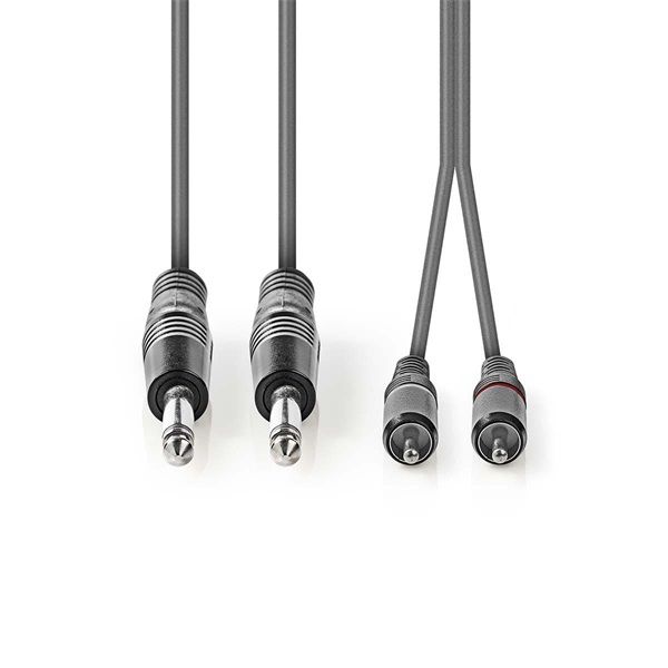 Nedis félprofi audió kábel COTH23320GY30, 2 x 6,35mm monó jack dugó - 2 X RCA dugó, hossz 3m, rugalmas