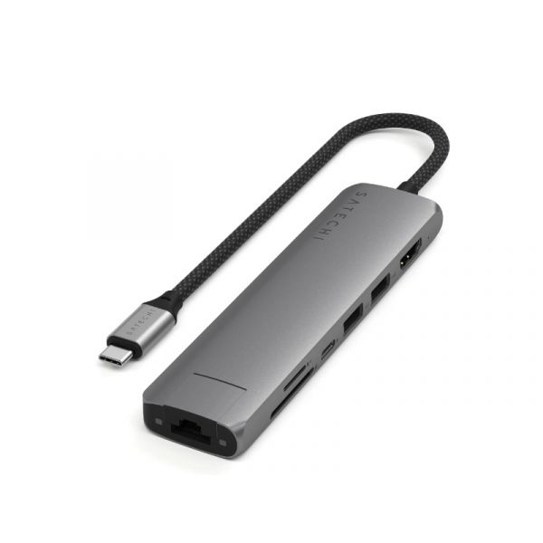 Satechi 7-in-1 USB-C Slim Multiport Adapter with Ethernet - Space Grey (ST-P7SM)