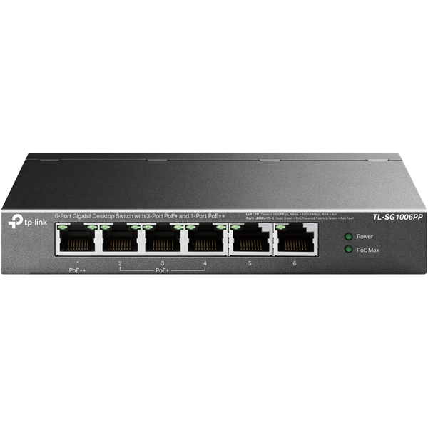 TP-Link TL-SG1006PP 6x1000Mbps(3xPOE+ + 1xPOE++) Fémházas Asztali Switch