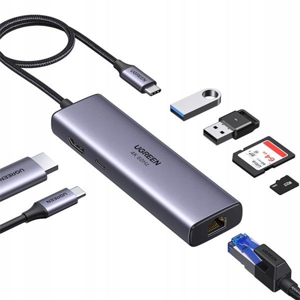 UGREEN CM512 USB-C HUB/adapter 2x USB 3.0, HDMI 4K, RJ45, SD/TF, PD