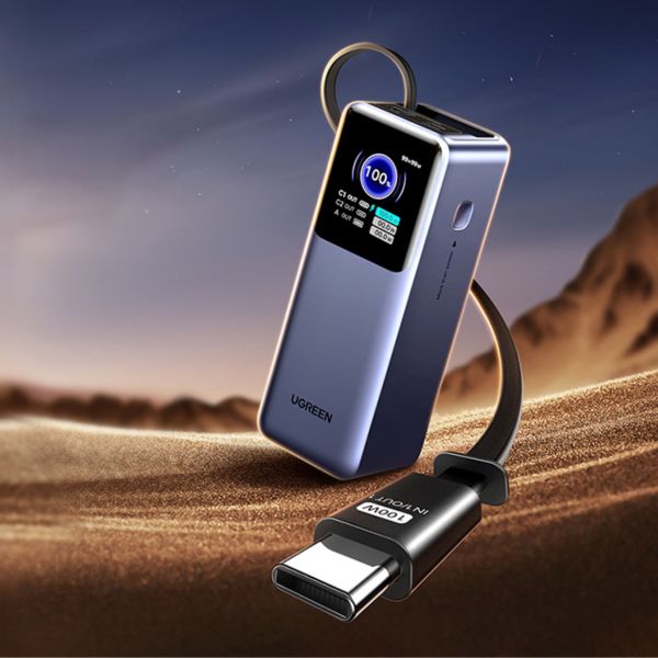 UGREEN PB726 20000 mAh-s power bank USB + USB-C, 165 W, beépített kábellel (szürke)